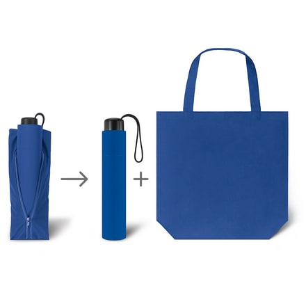 Werbeartkel individuell bedruckbar Regenschirm Super Mini & Shopper blau Taschenschirm