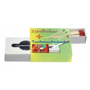 Werbeartikel Taschenaschenbecher mit Zündhölzer individuell bedruckbar