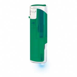Werbeartikel Feuerzeug grün individuell bedruckbar LED blau