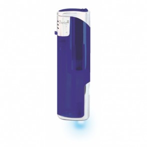 Werbeartikel Feuerzeug lila violett individuell bedruckbar LED blau