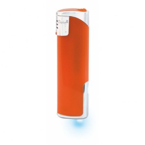 Werbeartikel Feuerzeug orange individuell bedruckbar LED blau